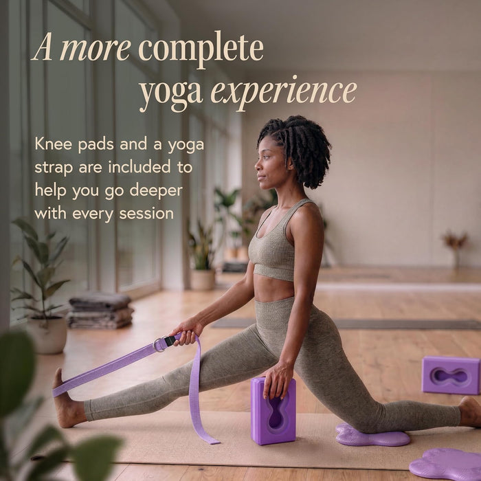Yoga Blocks Wrist Support; Yoga Blocks 2 Pack with Knee Pads and Strap to Put Less Weight on Wrists; Durable, Versatile 