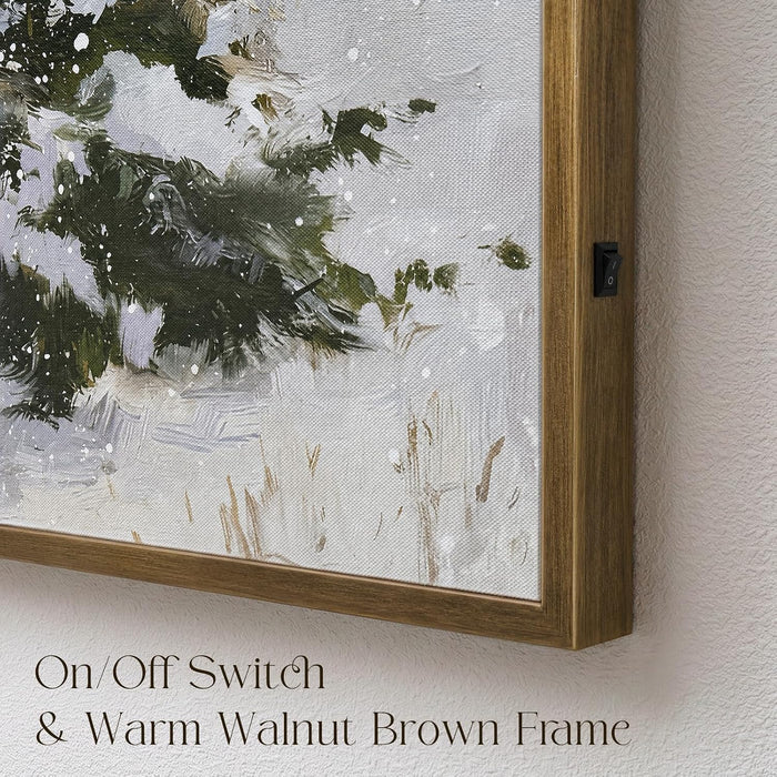 Christmas Decorations-18“ x 24" Lighted Framed Snowy Tree Canvas Wall Decor