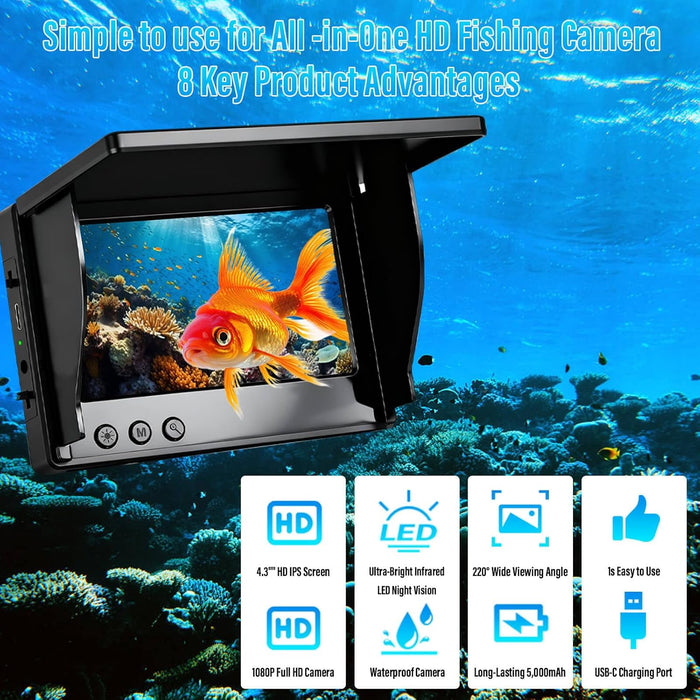 Underwater Fishing Camera 1080P HD 4.3" IPS Screen 50ft Cable