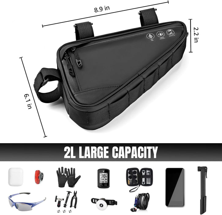 Bike Frame Bag - Water-Resistant Reflective Triangle Storage Bag, 2L