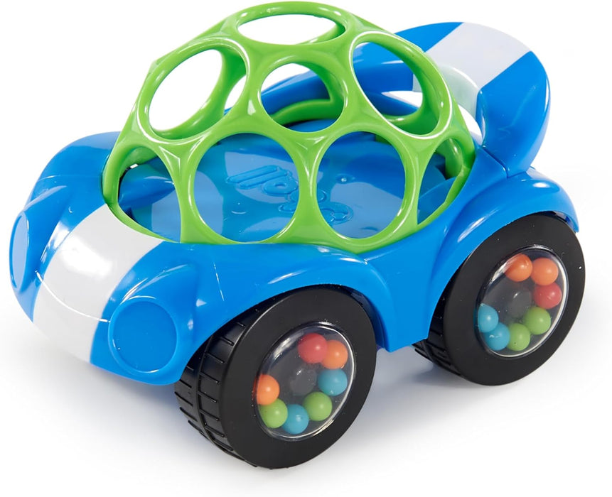 Oball Easy Grasp Rattle & Roll Toy Sports Car BPA-Free Infant Crawling Toy, 1 Pack, Age 3 Months and up, Blue/Green