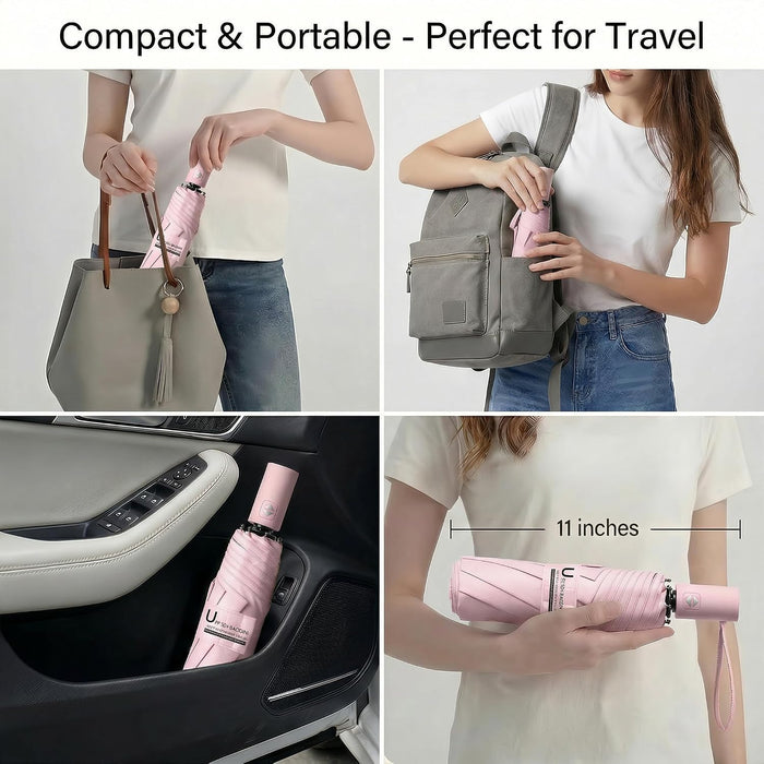 Small UV Protection Travel Umbrella Compact for Rain and Sun UPF 50+ Windproof Portable 42 inch Umbrella for Women and M