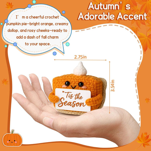 Tis The Season Fall Decor | Mini Crochet Pumpkin Pie Plush | Small Handmade Autumn Halloween Thanksgiving Items for Home