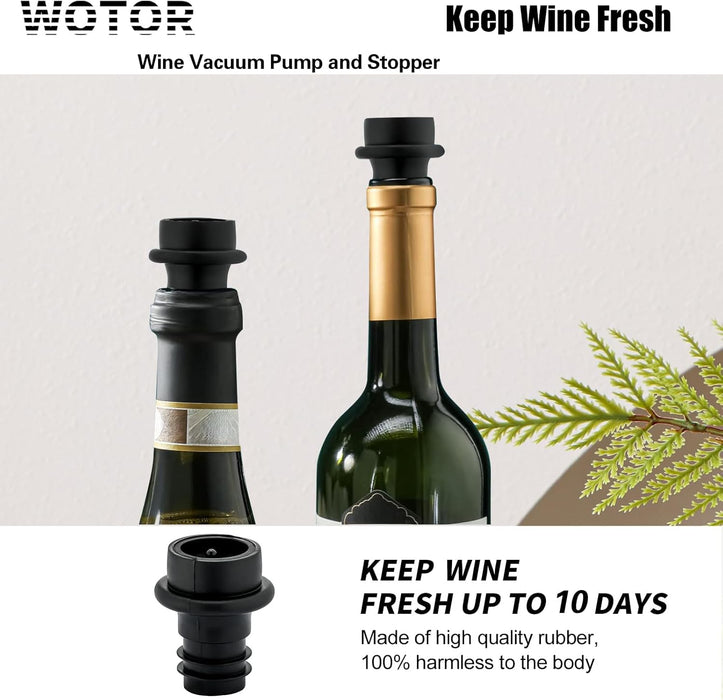 Wine Vacuum Pump with 4 Wine Stoppers, Reusable Bottle Sealer, Black