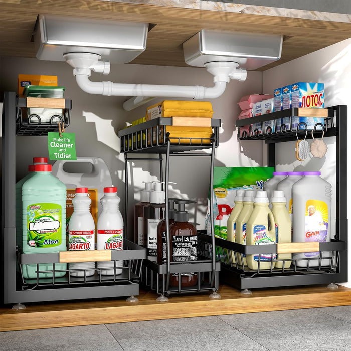 3-Pack Under Sink Organizer, 2-Tier Pull-Out Cabinet Organizer
