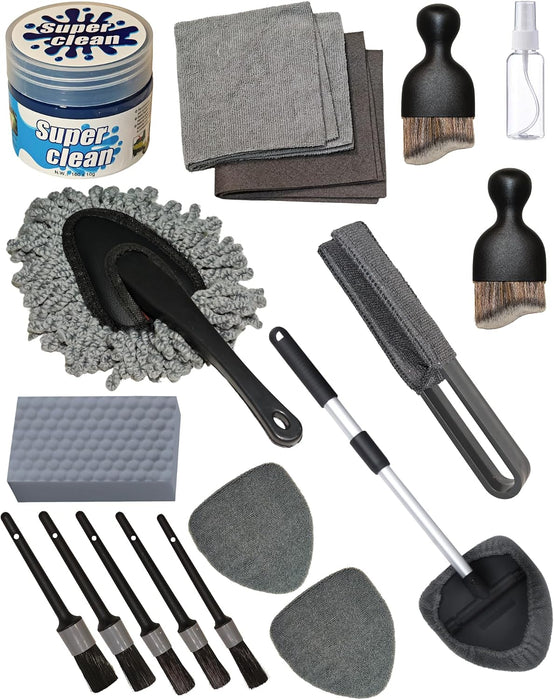 18Pcs Professional Car Interior Detailing Kit All-in-One Cleaning Tools for Windows, Dashboard, Vents, Windshield Cleane