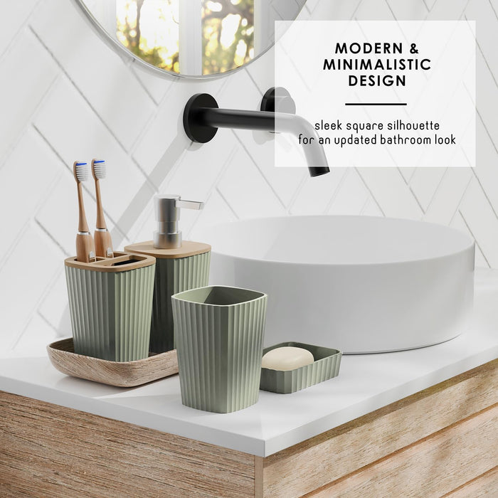 Bathroom Accessories Set - Bathroom Set, Bathroom Accessory Set, Shower Curtain Set, Toilet Brush, Trash Can & Soap Dispenser - Sage Green - 20PC