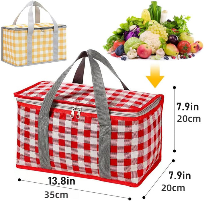 Insulated Bag Picnic Basket Bags Beach Bag Foldable Cooler Bag Reusable with Zippered top-for Warm or Cold Picnic Access