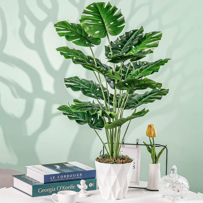 28" Tall Fake Plants, Monstera Plant in White Pot for Office Decor