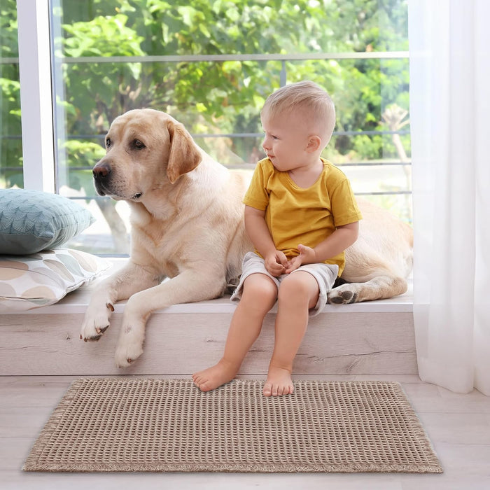 Tan Waffle Bath Mat,Super Absorbent Non Slip Bathroom Rug,Brown 17x24inch,Machine Washable Ultra Soft Floor Mats