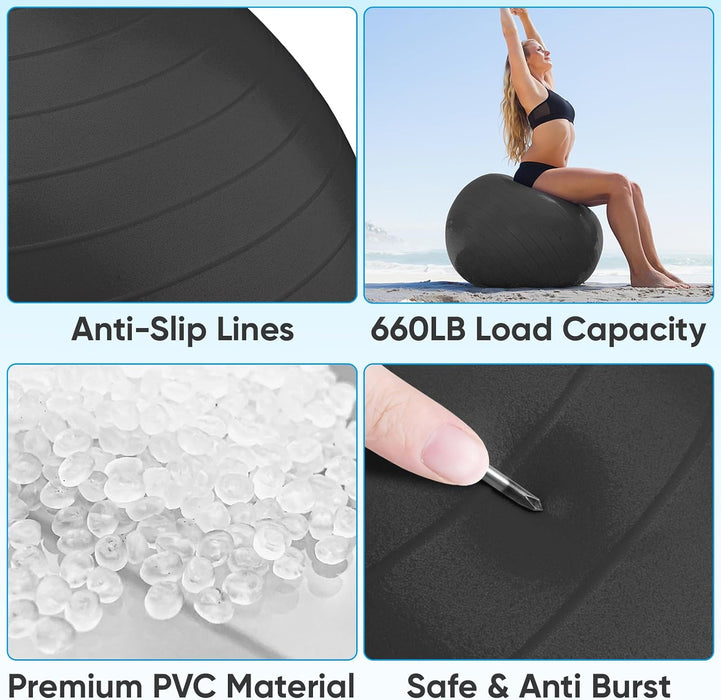 Yoga Ball, 660 lbs Anti-Burst Exercise Ball with Pump, 5 Sizes