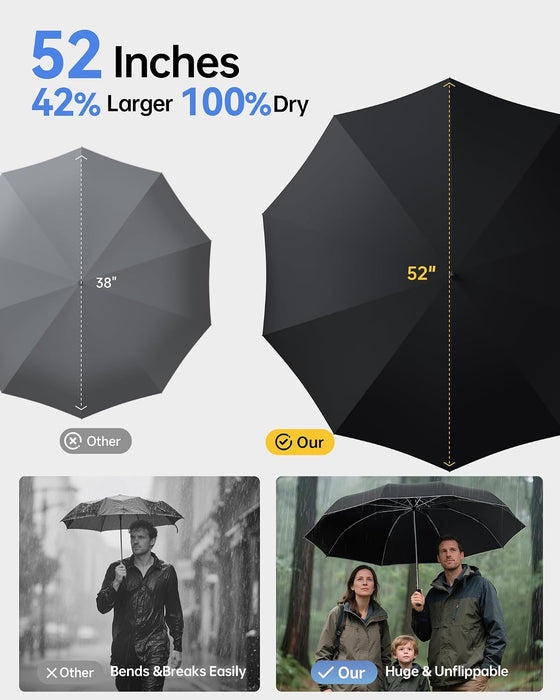Windproof Travel Umbrella for Rain, Withstand 85MPH Winds, 52 Inch Automatic Reverse Fold Umbrellas Easy Auto Open Close