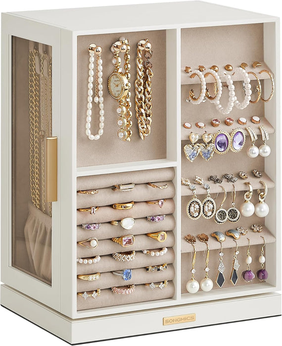 Jewelry Box Organizer, 360° Rotating, 5 Drawers, Cloud White
