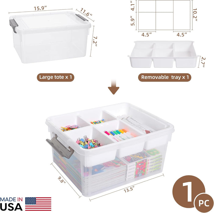 17QT Clear Craft Organizers and Storage Box with Removable Tray