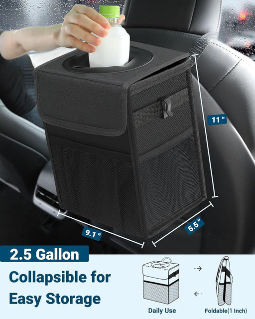 Car Trash Can with Lid, Leakproof Car Garbage Can Car Trash Bag