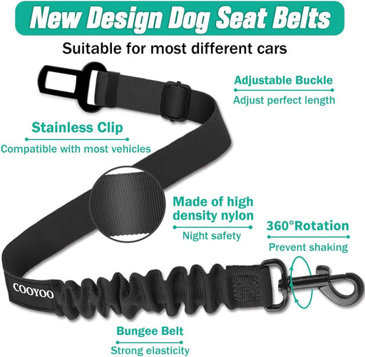 Dog Seat Belt, Durability Retractable Dog Car Harness Adjustable Dog Seat Belt for Vehicle Nylon Pet Safety Seat Belts Heavy Duty & Elastic (1 Pack Black)
