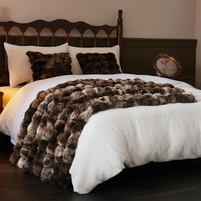 Fluffy Faux Fur Throw Blanket for Couch, Soft Plush Thick Cozy Fuzzy Luxury Minky Bubble Blanket for Home Living Room Decor Gift for Women, Tie-dye Coffee, 50" x 60", 1100GSM