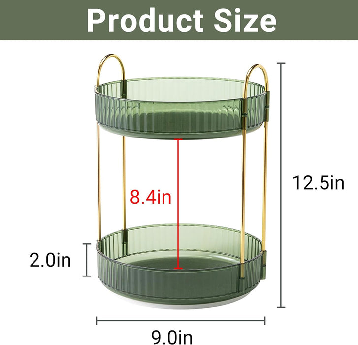 360 Rotating Makeup Organizer for Vanity,2 Tier Large Capacity Skincare Organizers,Bathroom Counter Organizer, Spinning 