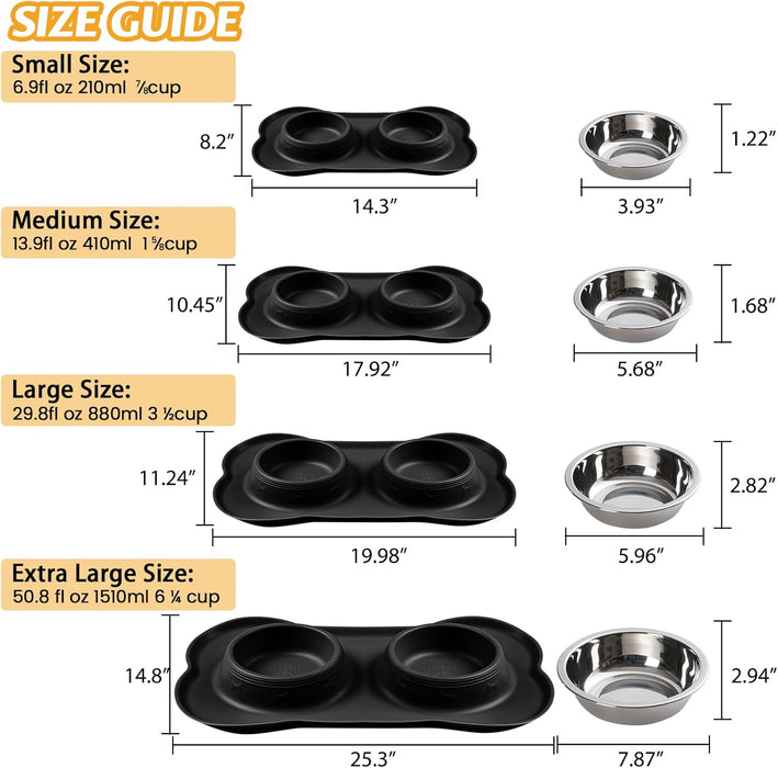 Pet Dog Bowls 2 Stainless Steel Dog Bowl with No Spill Non-Skid Silicone Mat + Pet Food Scoop Water and Food Feeder Bowl