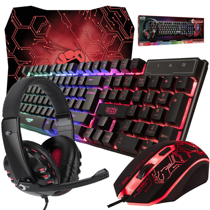 Gaming Keyboard and Mouse and Mouse pad and Gaming Headset, Wired LED RGB Backlight Bundle for PC Gamers and Xbox and PS