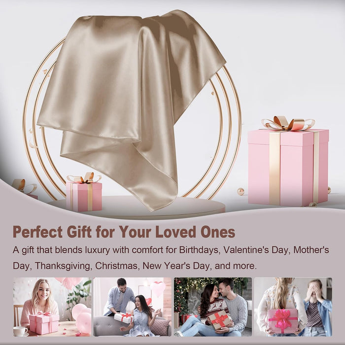 Silk Pillow Cases Standard Size with Hidden Zipper, Champagne
