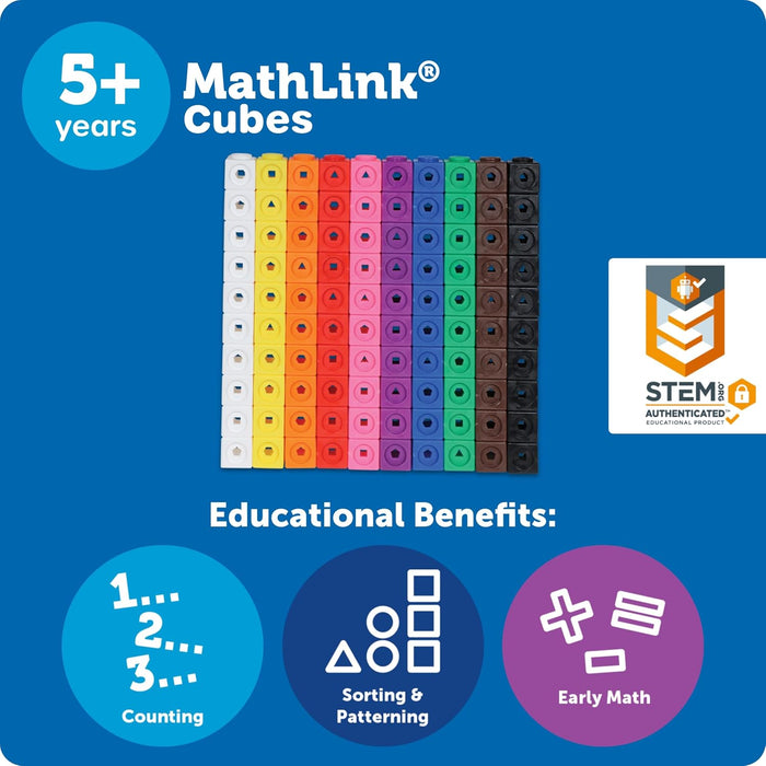 MathLink Cubes - Set of 100 Cubes, Ages 5+ Kindergarten, STEM Activities, Math Manipulatives, Homeschool Supplies, Teach