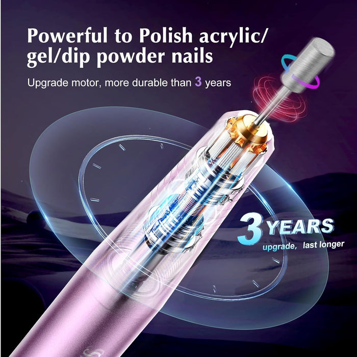 C40 Electric Nail Drill Professional, Precise Speed Dial, Purple