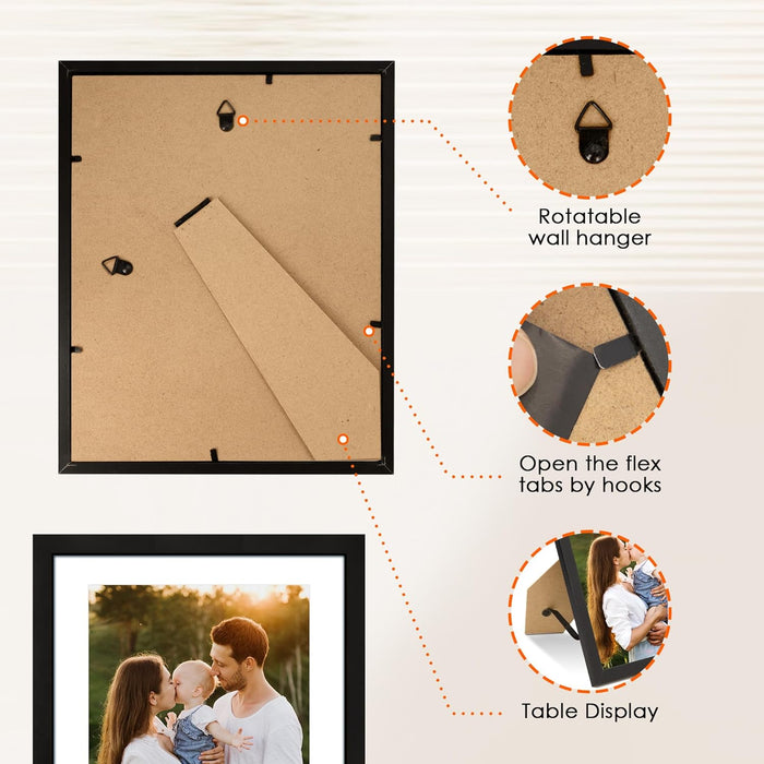 8x10 Picture Frame Set of 2, Photo Frame with HD Plexiglass, Display Pictures 5x7 with Mat or 8x10 Without Mat Multi Pic
