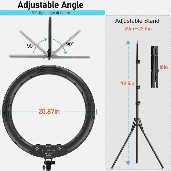 21 inch Ring Light with Stand Outer 55W 5600k Dimmable LED Light, Tripod Stand,and Phone Holder，Remote Controller,Carrying Bag ，CRI 97+ 2540lux, for Streaming Home Office Zoom Call Lighting