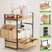 2-Tier Bathroom Counter Organizer, Wooden Vanity Shelf with Drawer & Basket