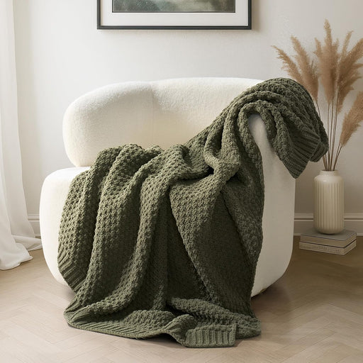 HOME Chunky Chenille Knit Throw Blanket, 50 x 60, Olive Green