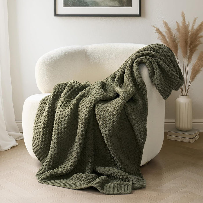 HOME Chunky Chenille Knit Throw Blanket, 50 x 60, Olive Green