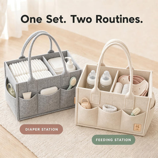 2-Pack Diaper Caddy Organizer - Newborn Essentials Baby Registry Must Haves - Sturdy Nursery Storage Bin & Portable Car 