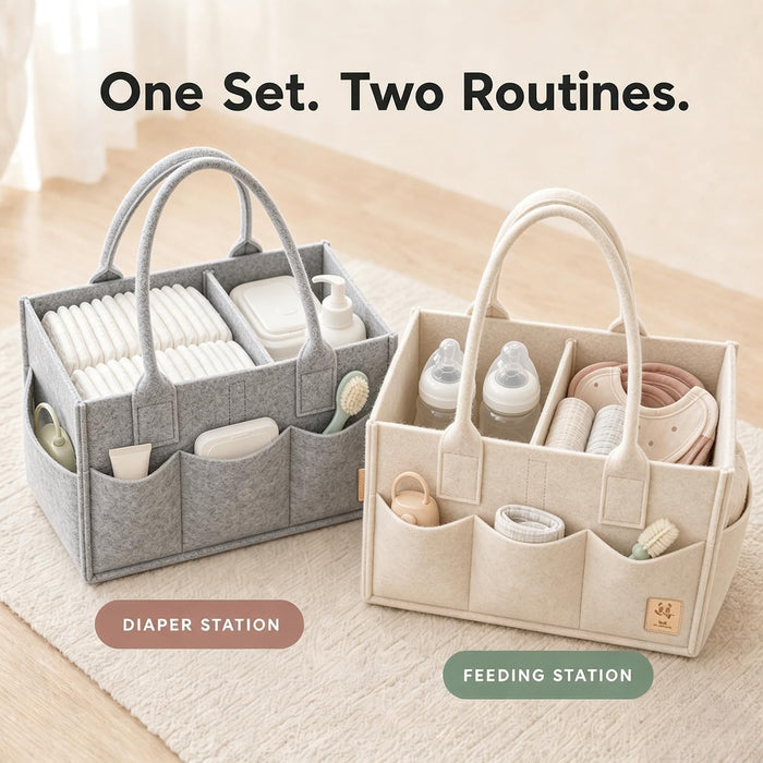 2-Pack Diaper Caddy Organizer - Newborn Essentials Baby Registry Must Haves - Sturdy Nursery Storage Bin & Portable Car 