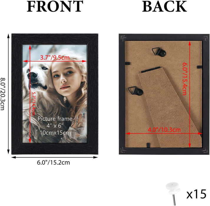 4x6 Picture Frame Set of 15, Black Picture Frames for 4 by 6 Photo