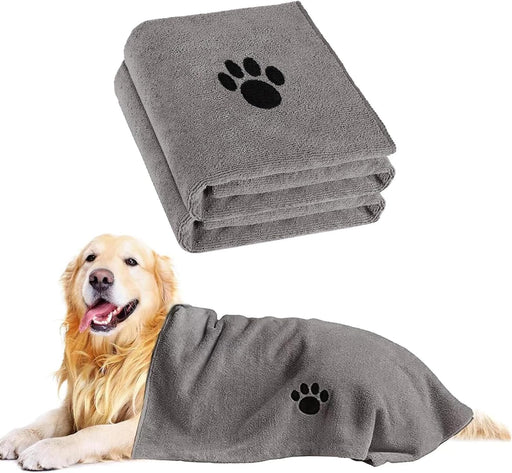 2 Pack Microfiber Dog Towels for Drying Dogs, Super Absorbent and Soft Pet Towels for Dogs or Cats, 40''X23.6'', Pet-Friendly, Perfect for Pets of Different Sizes and Fur Types, Grey