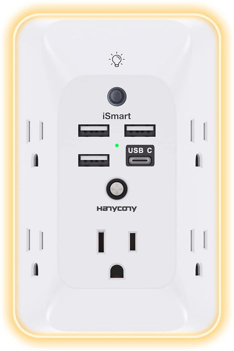 Outlet Extender with Night Light, Multi Plug Wall Outlet, Surge Protector
