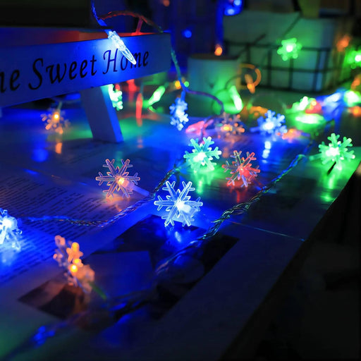 Christmas Lights Multicolor 20 FT 40 LED Multi Colored Snowflake String Lights Battery Operated Colorful Fairy Light for
