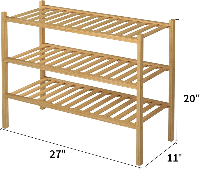 3 Tier Bamboo Shoe Rack for Closet Free Standing Wood Shoe Shelf Storage Organizer for Entryway Small Space Stackable 27