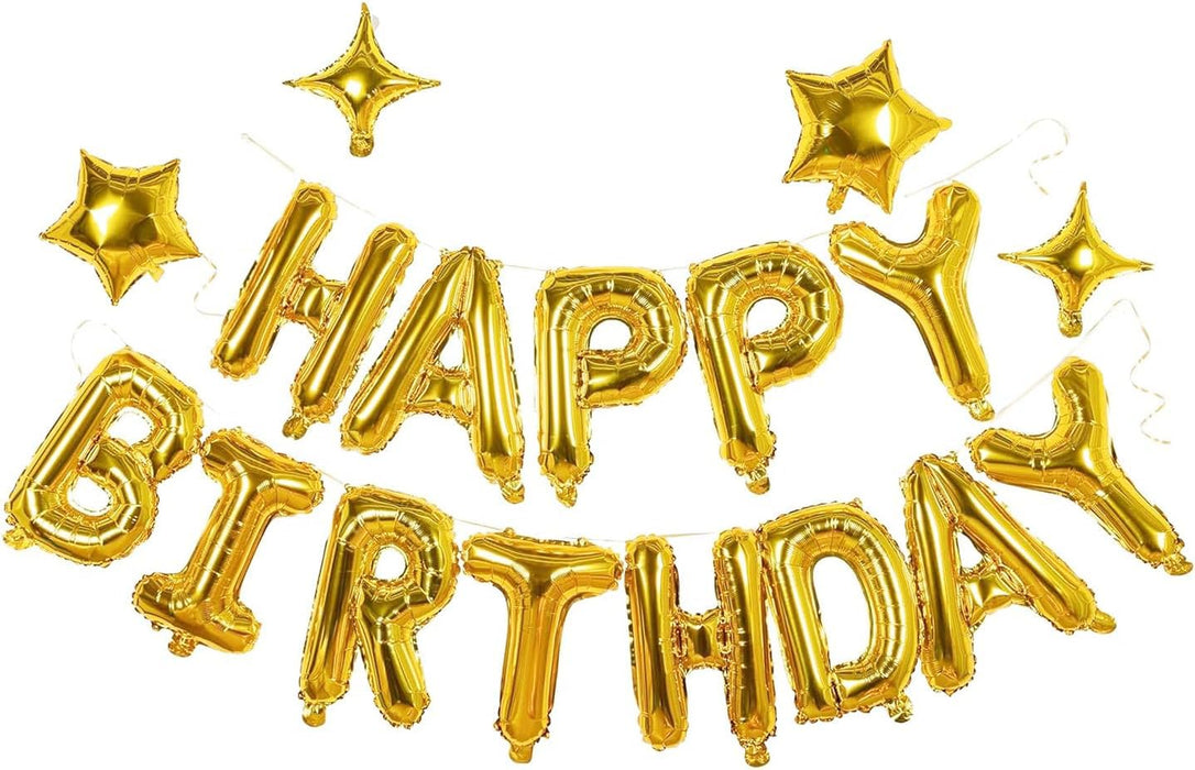 Gold Happy Birthday Balloons Banner Sign Mylar letter Party Decoration