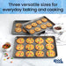 Everyday Nonstick Baking Sheet Set, 3 Pack Includes Small (13×9) Medium (15×1) and Large (17×11) Pans Carbon Steel Const