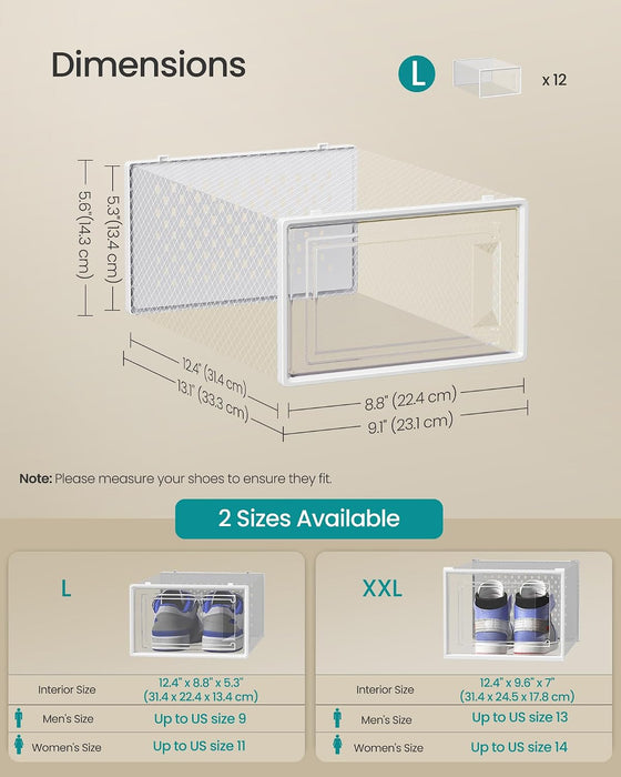Shoe Boxes, Clear Plastic Sneaker Box, Pack of 12