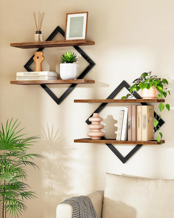 Floating Shelves, Set of 2 Wall Shelves, 2-Tier Hanging Shelves, Wall Shelf Set of 2, Wall Mounted Shelves, for Living R