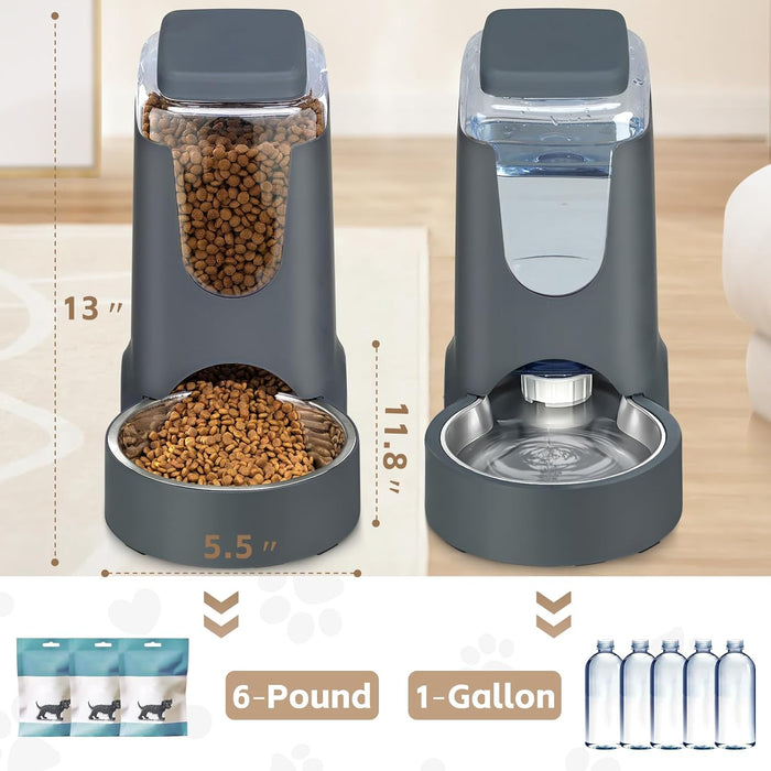 Automatic Cat Feeder and Water Dispenser with Stainless Steel Bowl Dog Gravity Food Feeder and Waterer for Small Medium 