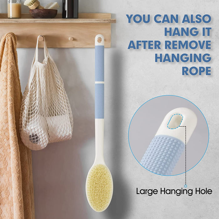 Back Scrubber Anti Slip for Shower, Shower Brush Long Handle with Stiff and Soft Bristles, Body Exfoliator for Bath or Dry Brush(Blue)