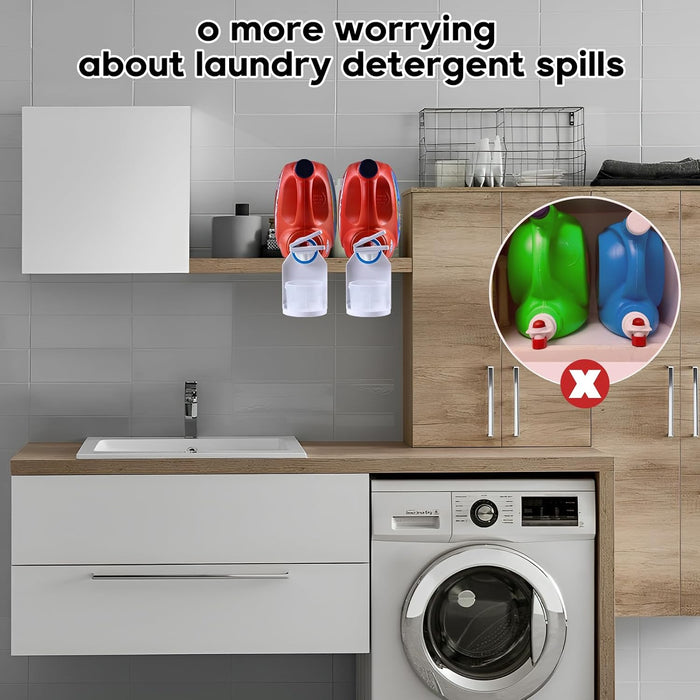 2 Pack Laundry Detergent Dispenser Cup Holder, Nozzle button upgrade，Easily No More runny or Messy Laundry Detergent, Laundry Cup Holder and drip Tray Room Organization and Storage