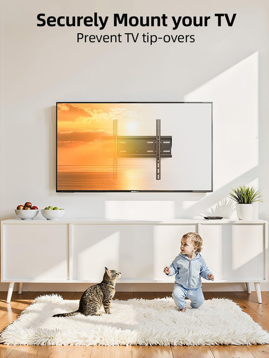 43 50 55 inch Fixed Low Profile TV Wall Mount for 24-65 inch LED/LCD & Flat/Curved TVs, Universal Wall Mount Bracket with Safe Lock, Max VESA 400x400mm, up to 99Lbs & 16 '' Stud