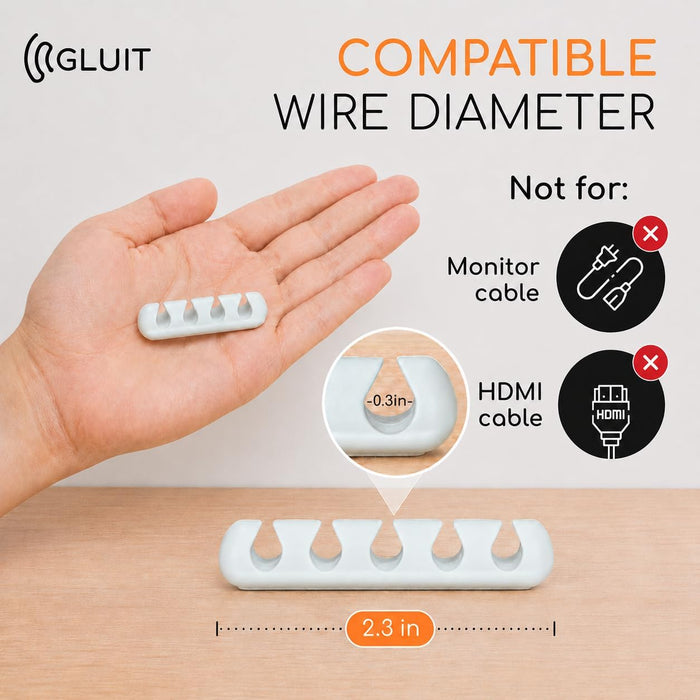 Cord Organizer for Desk, Nightstand Cable Holder, 5 Pack, Multislot, White