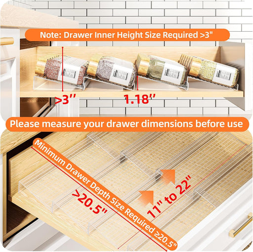 Clear Spice Drawer Organizer, 4 Tier- 2 Set (8 Packs)
