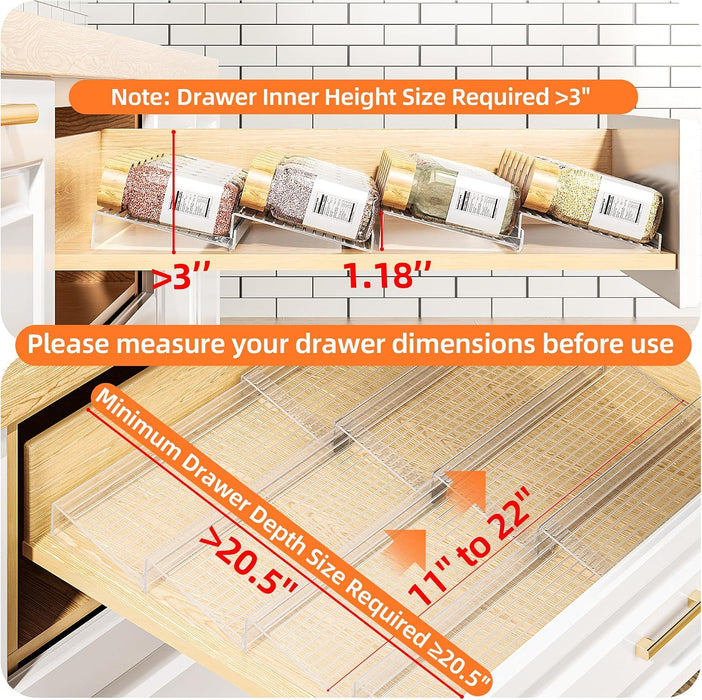 Clear Spice Drawer Organizer, 4 Tier- 2 Set (8 Packs)